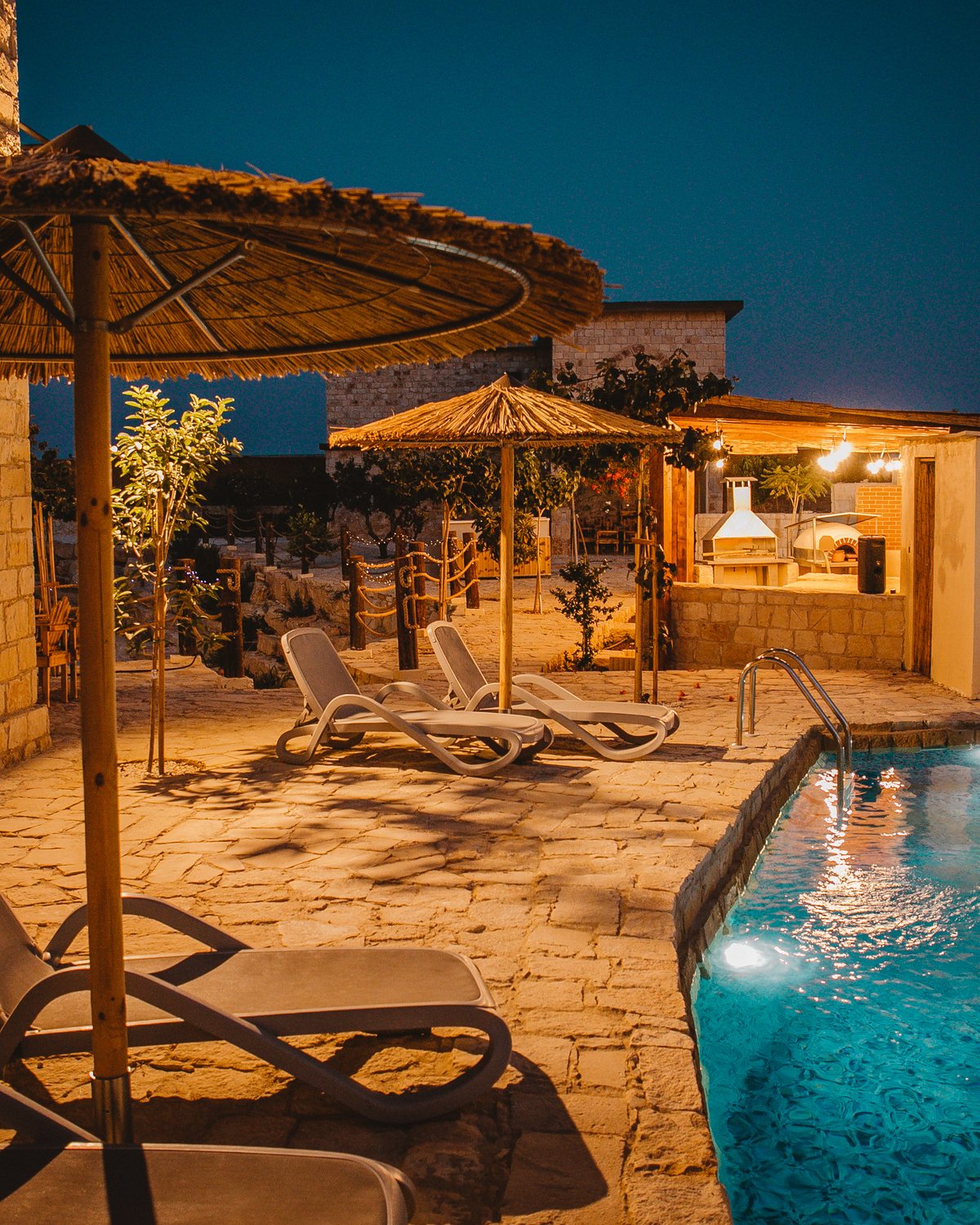 Stone courtyard at dusk