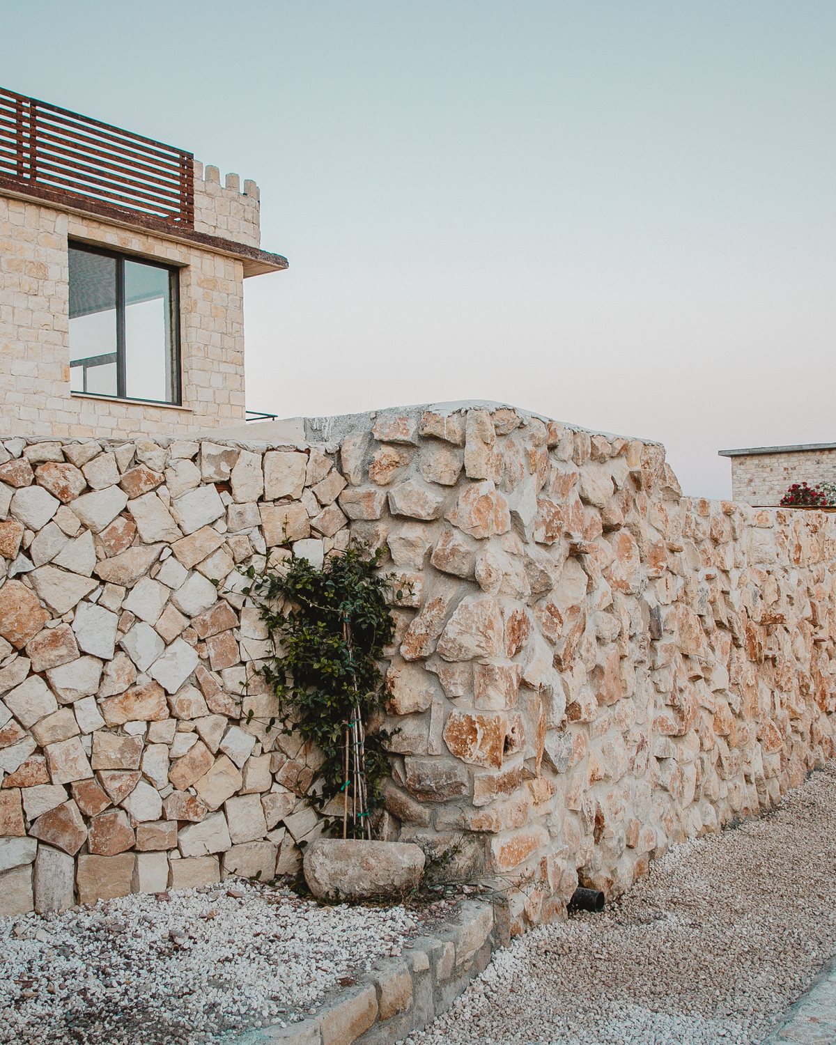 Hand-laid stone wall detail