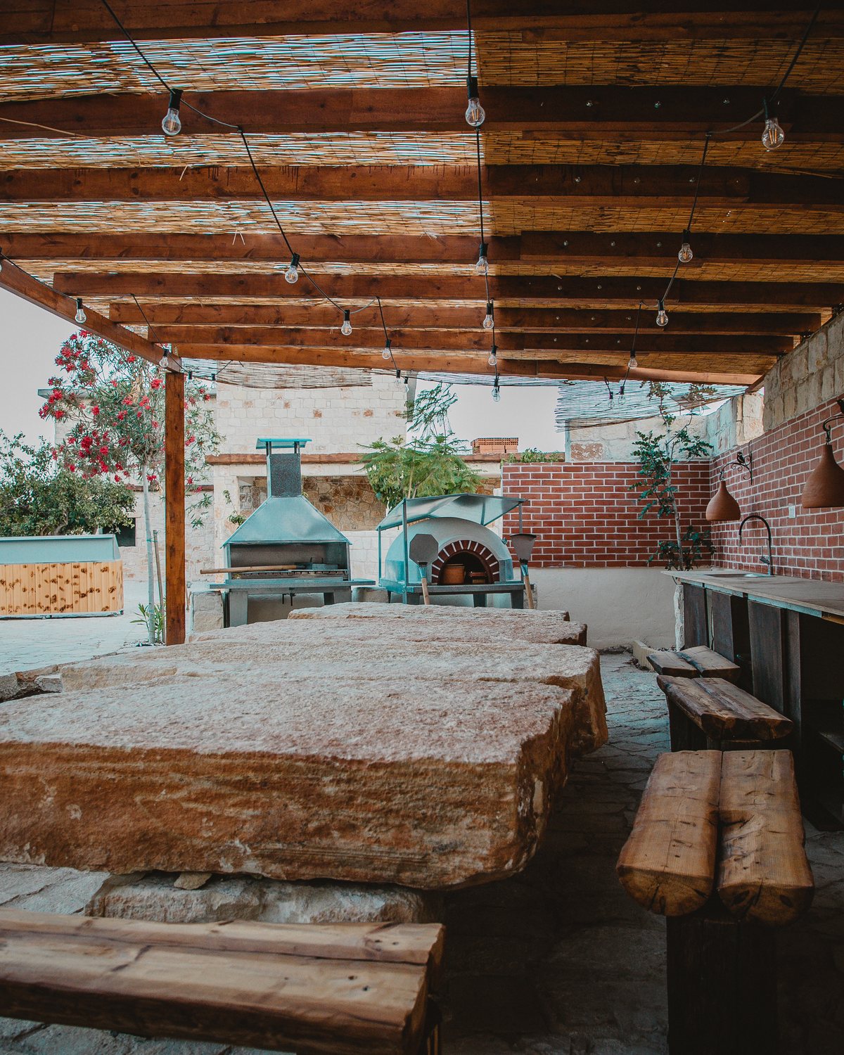 Outdoor dining table set for an evening event
