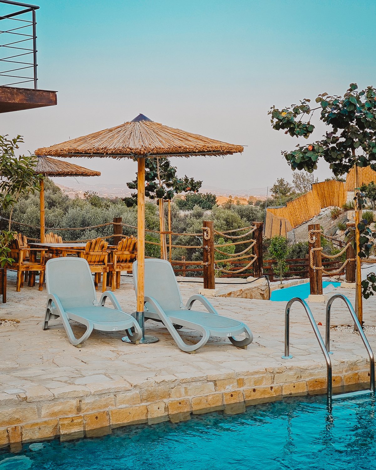 Pool with mountain backdrop