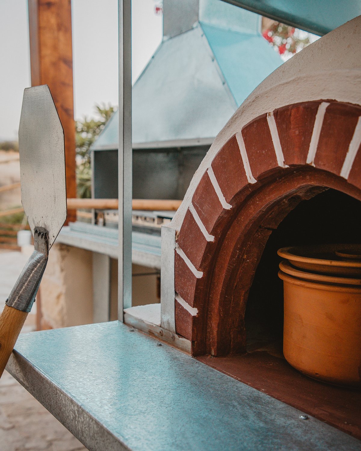 Wood oven with bread baking