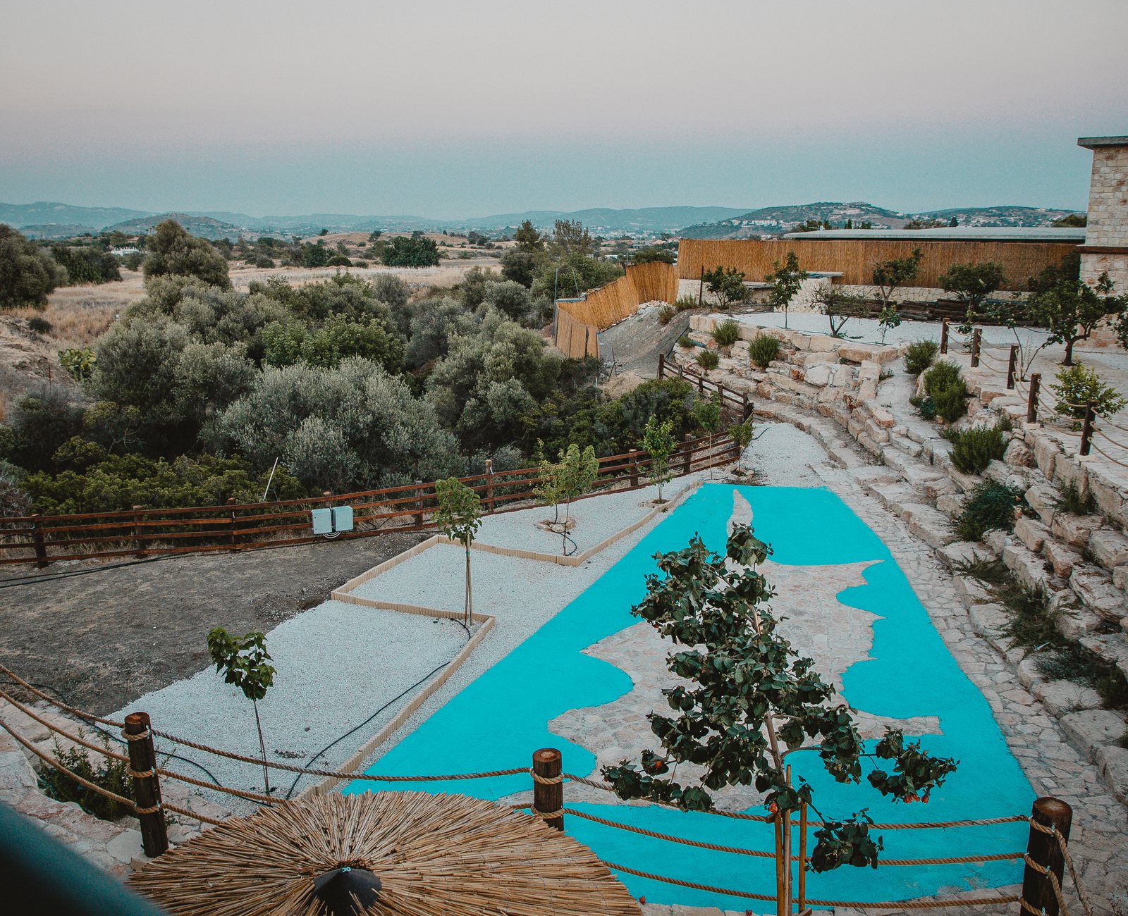 Outdoor amphitheatre with the Cyprus map relief at Kleos
